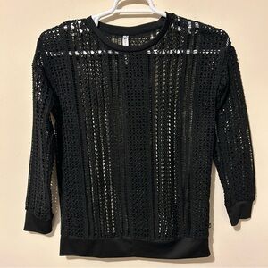 Fabletics Crochet Open Knit Top Shirt Women’s Small Black Casual Oversized EUC